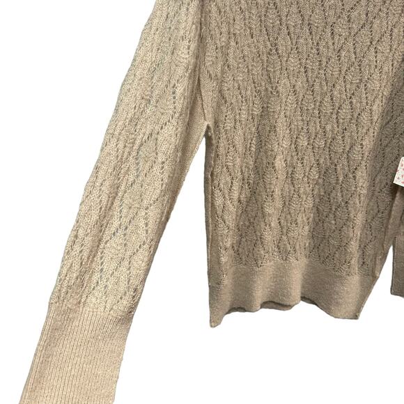 NWT Free People Say Hello Open Stitch Oversized Sweater Womens XS Taupe - Picture 3 of 9